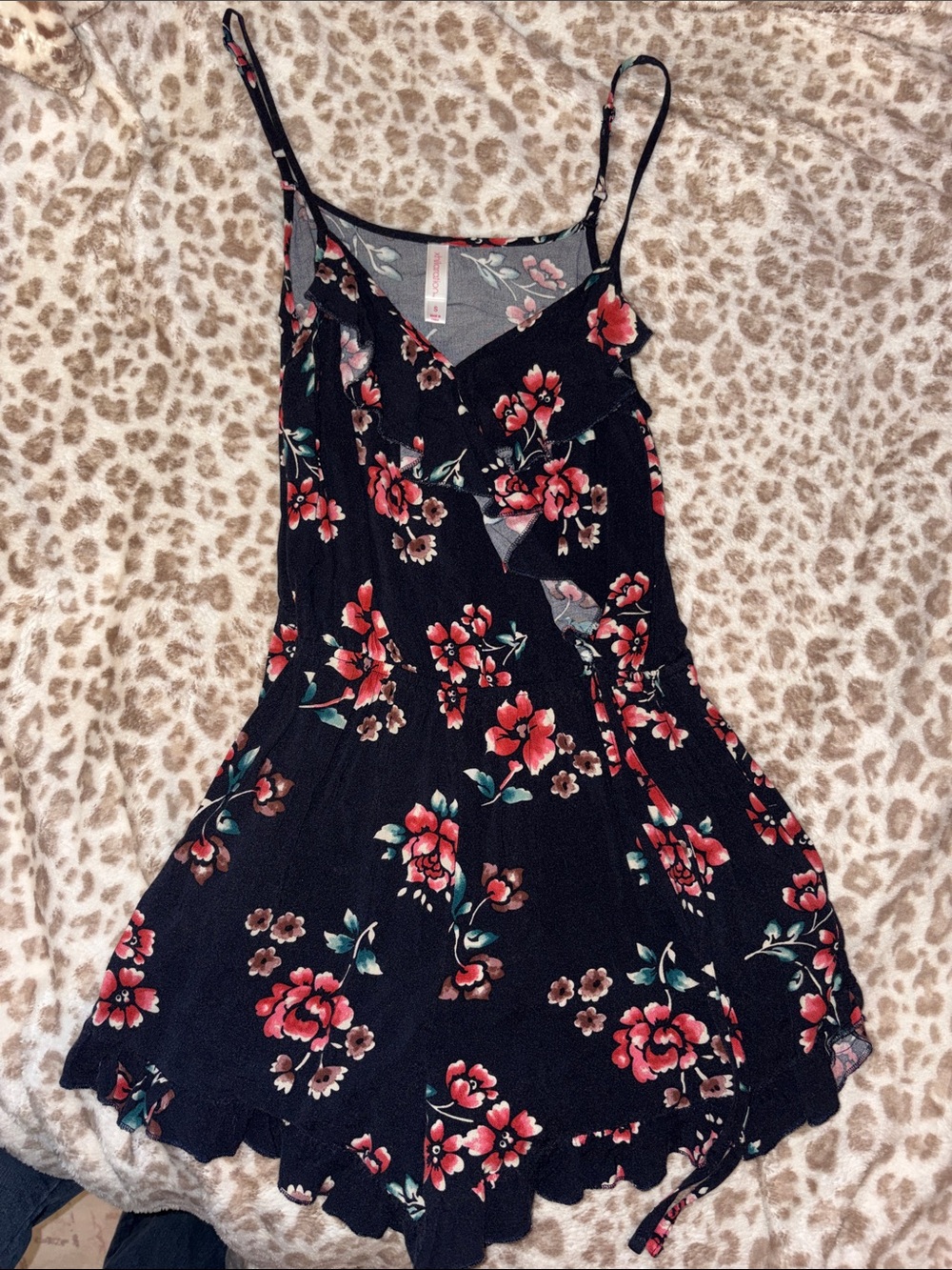 Xhilaration Black Floral Ruffle Slip Dress